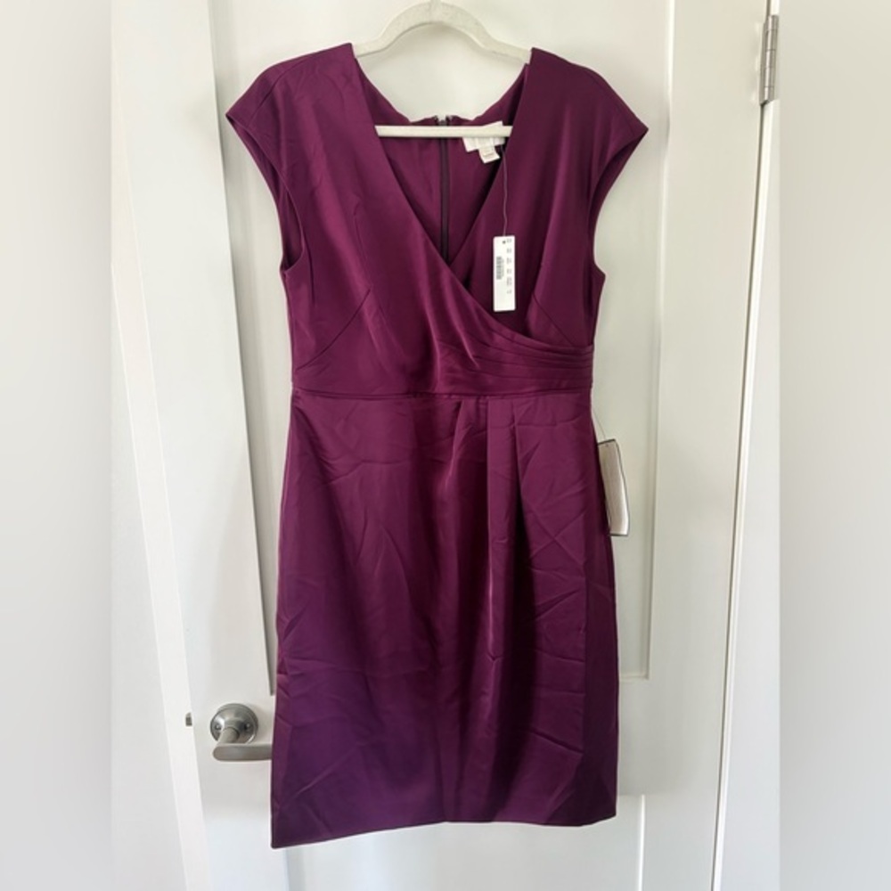 J Crew NWT Satin V‑Neck Dress – Size 10 – Plum/Burgundy formal special events